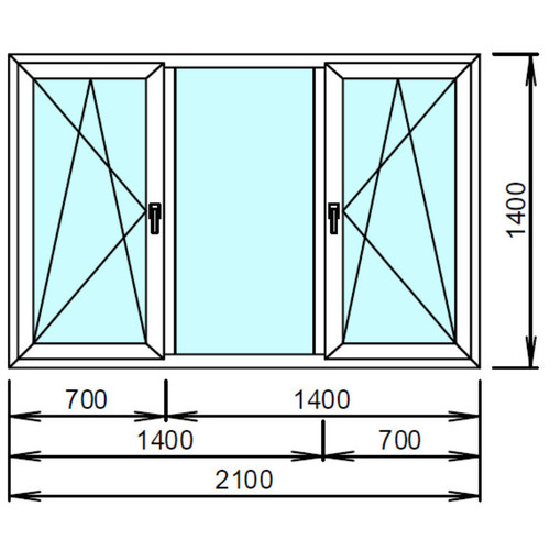 plafen l-line (60mm) Окно зальное двустворчатое